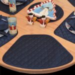 Sweet Pea Linens - Quilted Navy Blue Silky Dupioni Wedge-Shaped Placemats - Set of Two (SKU#: RS2-1006-K6) - Table Setting