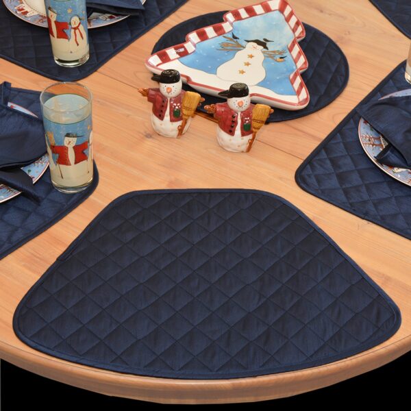 Sweet Pea Linens - Quilted Navy Blue Silky Dupioni Wedge-Shaped Placemats - Set of Two (SKU#: RS2-1006-K6) - Table Setting