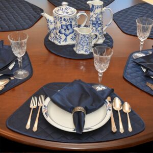 Solid Navy Blue Silky Dupioni Quilted Table Linen Collection