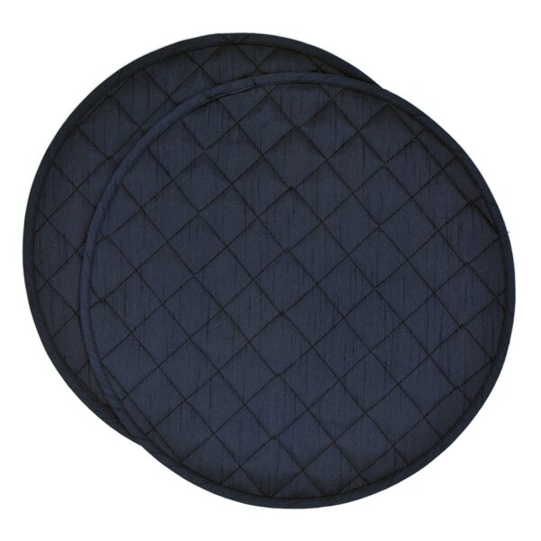Sweet Pea Linens - Quilted Navy Blue Silky Dupioni Charger-Center Round Placemats - Set of Two (SKU#: RS2-1015-K6) - Main Product Image