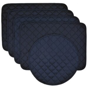 Sweet Pea Linens - Quilted Navy Blue Silky Dupioni Rectangle Placemats - Set of Four plus Center Round-Charger (SKU#: RS5-1001-K6) - Main Product Image