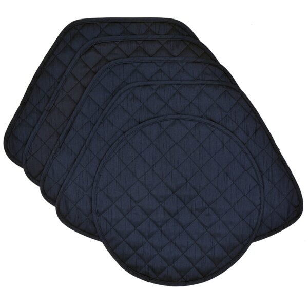 Sweet Pea Linens - Quilted Navy Blue Silky Dupioni Wedge-Shaped Placemats - Set of Four plus Center Round-Charger (SKU#: RS5-1006-K6) - Main Product Image