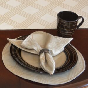 Sweet Pea Linens - Tan Lattice Jacquard Cloth Napkin (SKU#: R-1010-L21) - Table Setting