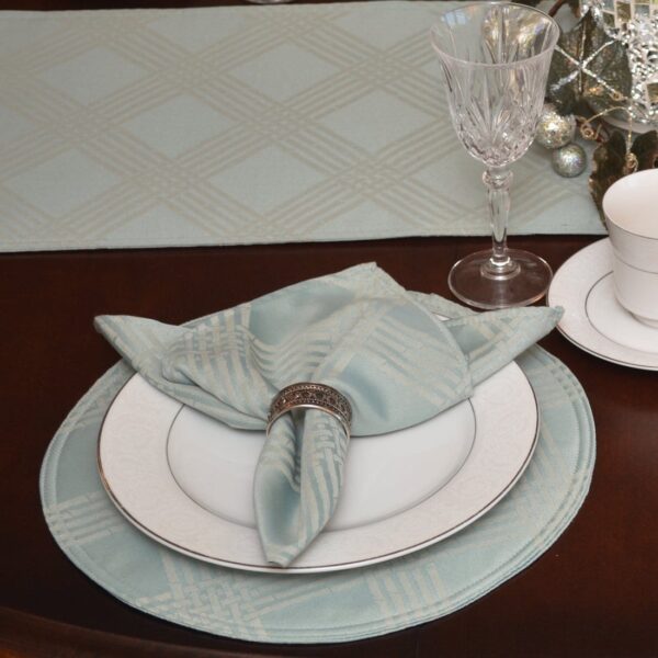 Sweet Pea Linens - Light Blue/Green Lattice Jacquard Charger-Center Round Placemat (SKU#: R-1015-L23) - Table Setting
