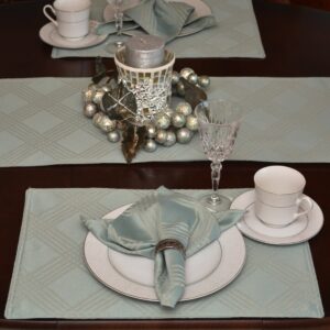 Sweet Pea Linens - Light Blue/Green Lattice Jacquard Rectangle Placemats - Set of Two (SKU#: RS2-1002-L23) - Table Setting