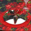 Sweet Pea Linens - Red Poinsettia on Black Holiday Print Cloth Napkins - Set of Four (SKU#: RS4-1010-L93) - Table Setting