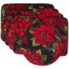 Sweet Pea Linens - Red Poinsettia on Black Quilted Holiday Print Rectangle Placemats - Set of Four plus Center Round-Charger (SKU#: RS5-1001-L92) - Main Product Image
