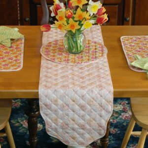 Sweet Pea Linens - Pink & Orange Floral Print 54 inch Table Runner (SKU#: R-1020-M7) - Table Setting