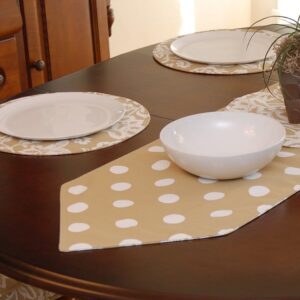 Sweet Pea Linens - Tan Floral Print & Dot 54 inch Table Runner (SKU#: R-1020-P6) - Table Setting
