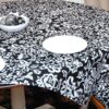 Sweet Pea Linens - Black Floral & Vine Print 54 inch Square Table Cloth (SKU#: R-1008-P7) - Table Setting