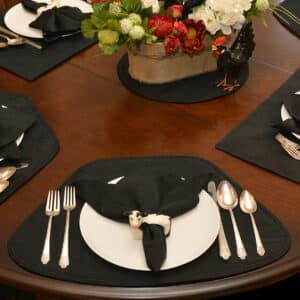 Black Leaf Jacquard Table Linen Collection
