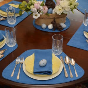 Medium Blue Leaf Jacquard Table Linen Collection