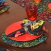 Sweet Pea Linens - Black Butterfly Batik Cloth Napkins - Set of Four (SKU#: RS4-1010-Q26) - Table Setting