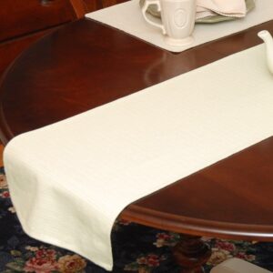 Sweet Pea Linens - Green & Tan Canvas Striped 70 Inch Table Runner (SKU#: R-1023-R4) - Table Setting