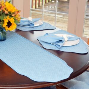 Solid Cornflower Blue Quilted Scallop Table Linen Collection