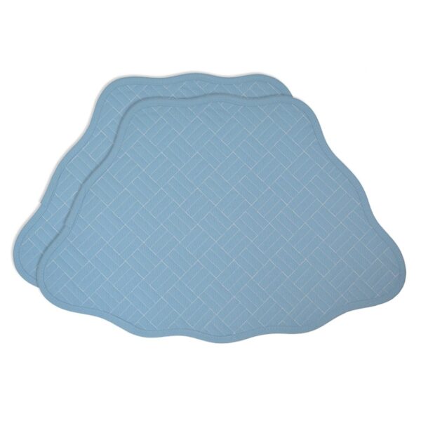 Sweet Pea Linens - Cornflower Blue Quilted Scalloped Wedge-Shaped Placemats - Set of Two (SKU#: RS2-1005-T2) - Main Product Image