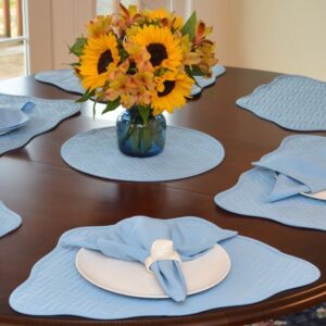 Sweet Pea Linens - Cornflower Blue Quilted Scalloped Wedge-Shaped Placemats - Set of Two (SKU#: RS2-1005-T2) - Table Setting