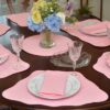 Sweet Pea Linens - Pink Quilted Scalloped Wedge-Shaped Placemats - Set of Two (SKU#: RS2-1005-T4) - Table Setting