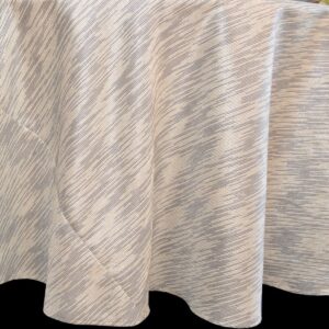 Sweet Pea Linens - Silver & Cream Metallic Striped 90 inch Round Table Cloth (SKU#: R-1009-U10) - Main Product Image