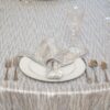 Sweet Pea Linens - Silver & Cream Metallic Striped 90 inch Round Table Cloth (SKU#: R-1009-U10) - Table Setting