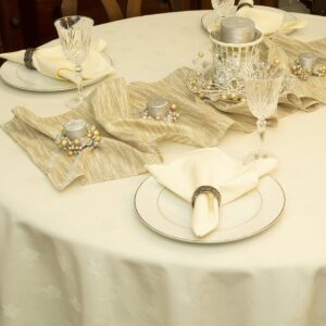 Sweet Pea Linens - Gold & Cream Metallic Striped 108 Inch Table Runner (SKU#: R-1022-U11) - Alternate Table Setting