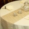 Sweet Pea Linens - Gold & Cream Metallic Striped 72 inch Table Runner (SKU#: R-1024-U11) - Table Setting