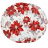 Sweet Pea Linens - Red, Silver Poinsettia & Ornaments Holiday Print Charger-Center Round Placemat (SKU#: R-1015-U12) - Main Product Image