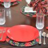 Sweet Pea Linens - Poinsettia Garland Holiday Print Charger-Center Round Placemat (SKU#: R-1015-U14) - Table Setting