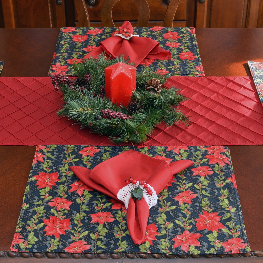 Poinsettia Garland Holiday Table Linen Collection