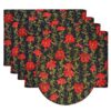 Sweet Pea Linens - Poinsettia Garland Holiday Print Rectangle Placemats - Set of Four plus Center Round-Charger (SKU#: RS5-1002-U14) - Main Product Image