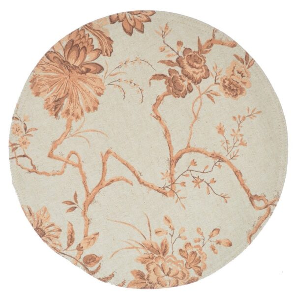 Sweet Pea Linens - Sage & Brown Floral Print Charger-Center Round Placemat (SKU#: R-1015-U3) - Main Product Image