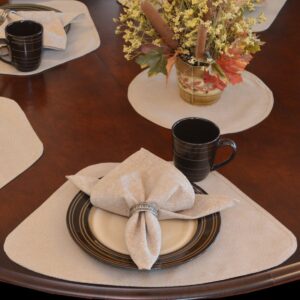 Sweet Pea Linens - Beige Crypton Twill Wedge-Shaped Placemats - Set of Four plus Center Round-Charger (SKU#: RS5-1006-U6) - Table Setting