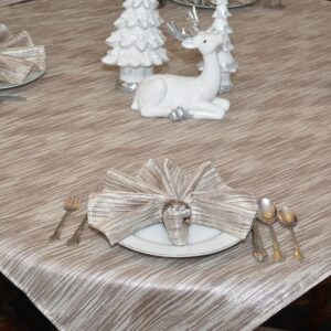 Sweet Pea Linens - Brown & Cream with Silver Metallic Striped 54 inch Square Table Cloth (SKU#: R-1008-U9) - Table Setting