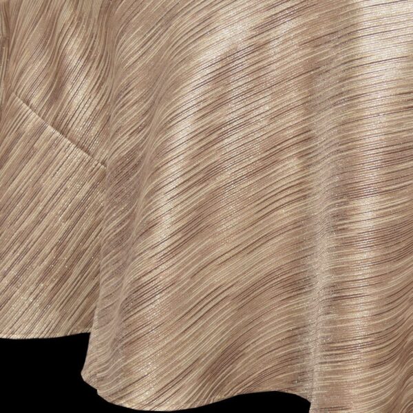 Sweet Pea Linens - Brown & Cream with Silver Metallic Striped 90 inch Round Table Cloth (SKU#: R-1009-U9) - Main Product Image