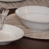 Sweet Pea Linens - Brown & Cream with Silver Metallic Striped Charger-Center Round Placemat (SKU#: R-1015-U9) - Table Setting