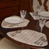 Sweet Pea Linens - Brown & Cream with Silver Metallic Striped Wedge-Shaped Placemats - Set of Two (SKU#: RS2-1006-U9) - Table Setting