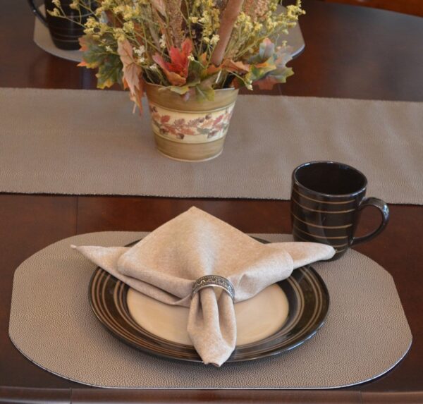 Sweet Pea Linens - Brown & Tan Dot Vinyl Wipe Clean Oval Placemats - Set of Four (SKU#: RS4-1040-V2) - Table Setting