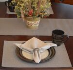 Sweet Pea Linens - Brown & Tan Dot Vinyl Wipe Clean Rectangle Placemats - Set of Four plus Center Round-Charger (SKU#: RS5-1002-V2) - Table Setting