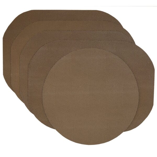 Sweet Pea Linens - Brown & Tan Dot Vinyl Wipe Clean Oval Placemats - Set of Four plus Center Round-Charger (SKU#: RS5-1040-V2) - Main Product Image