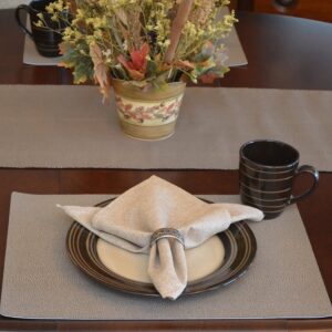 Sweet Pea Linens - Brown & Tan Dot Vinyl Wipe Clean Rectangle Placemats - Set of Six plus Center Round-Charger (SKU#: RS7-1002-V2) - Table Setting