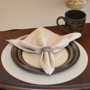 Sweet Pea Linens - Tan Dot Vinyl Wipe Clean Charger-Center Round Placemat - Set of Four (SKU#: RS4-1015-V3) - Table Setting
