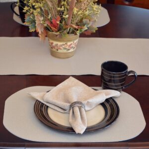 Sweet Pea Linens - Tan Dot Vinyl Wipe Clean Oval Placemats - Set of Four plus Center Round-Charger (SKU#: RS5-1040-V3) - Table Setting