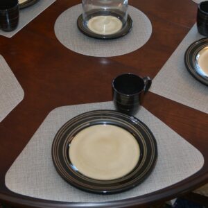Sweet Pea Linens - Silver & Grey Vinyl Wipe Clean Wedge-Shaped Placemats - Set of Four (SKU#: RS4-1006-V7) - Table Setting