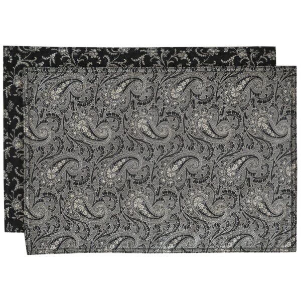Sweet Pea Linens - Black Paisley Print Rectangle Placemats - Set of Two (SKU#: RS2-1002-W3) - Main Product Image