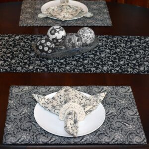 Sweet Pea Linens - Black Paisley Print Rectangle Placemats - Set of Two (SKU#: RS2-1002-W3) - Table Setting