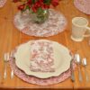 Sweet Pea Linens - Quilted Brick Red & Beige Paisley Print Charger-Center Round Placemat (SKU#: R-1015-W4) - Alternate Table Setting