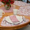 Sweet Pea Linens - Quilted Brick Red & Beige Paisley Print Wedge-Shaped Placemats - Set of Four plus Center Round-Charger (SKU#: RS5-1006-W4) - Table Setting