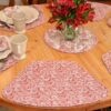 Sweet Pea Linens - Quilted Brick Red & Beige Paisley Print Wedge-Shaped Placemats - Set of Four plus Center Round-Charger (SKU#: RS5-1006-W4) - Alternate Table Setting