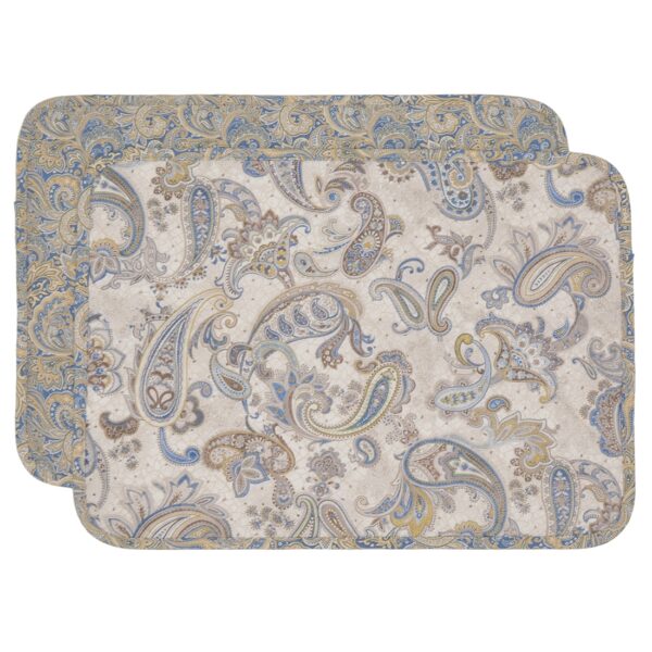 Sweet Pea Linens - Quilted Blue & Beige Paisley Print Rectangle Placemat (SKU#: R-1001-W5) - Main Product Image