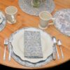 Sweet Pea Linens - Quilted Blue & Beige Paisley Print Charger-Center Round Placemat (SKU#: R-1015-W5) - Table Setting